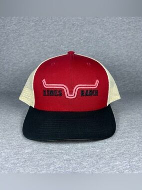 Kimes Ranch Snapback Trucker Hat Cap Red Black Cream Mesh Back Cowboy Western